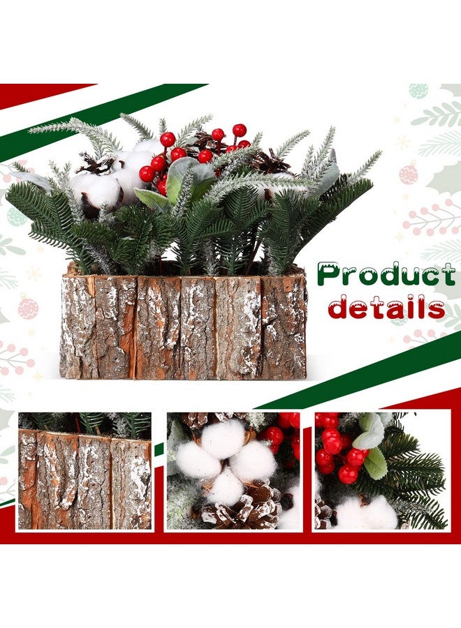 Zhehao Zhehao Christmas Table Centerpieces Artificial Small Tabletop Christmas Tree Wooden Crate Potted Plant Pinecones Leaf Berry Christmas Winter Tiered Tray Shelf Table Home Decor(Cotton)  - Image 3