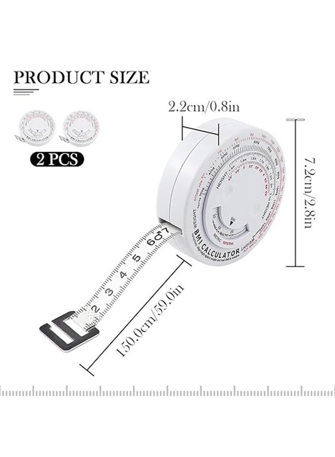 Bmi Measuring Tape, Bmi Wheel Calculator Body Mass Index Calculator, Body Tape Measure for Body Waist Weight Health Accurate Measurement Body Measure Tape BMI Body Mass Index Calculator Retractable Tape Arms Chest Thigh or Waist Measuring Tape Fitness Goals, 2PCS(White) - Image 2