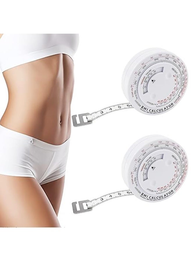 Bmi Measuring Tape, Bmi Wheel Calculator Body Mass Index Calculator, Body Tape Measure for Body Waist Weight Health Accurate Measurement Body Measure Tape BMI Body Mass Index Calculator Retractable Tape Arms Chest Thigh or Waist Measuring Tape Fitness Goals, 2PCS(White)