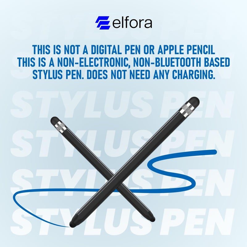 Elfora 2 in 1 Tablet Stylus Pen for All Touch Screens Devices | Fine Point Tip | High Sensitivity & Precision Capacitive Pen with Compatible for iOS, Android, and Windows – Black - Image 2