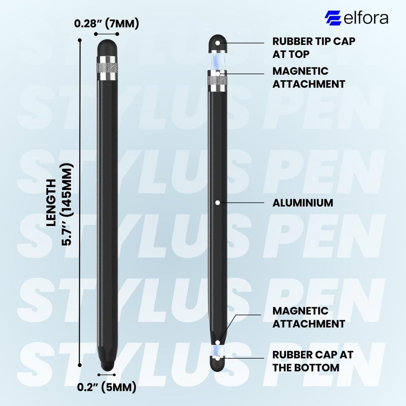 Elfora 2 in 1 Tablet Stylus Pen for All Touch Screens Devices | Fine Point Tip | High Sensitivity & Precision Capacitive Pen with Compatible for iOS, Android, and Windows – Black - Image 3