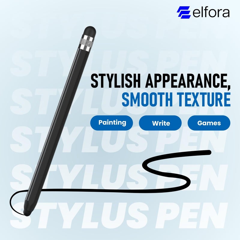 Elfora 2 in 1 Tablet Stylus Pen for All Touch Screens Devices | Fine Point Tip | High Sensitivity & Precision Capacitive Pen with Compatible for iOS, Android, and Windows – Black - Image 4
