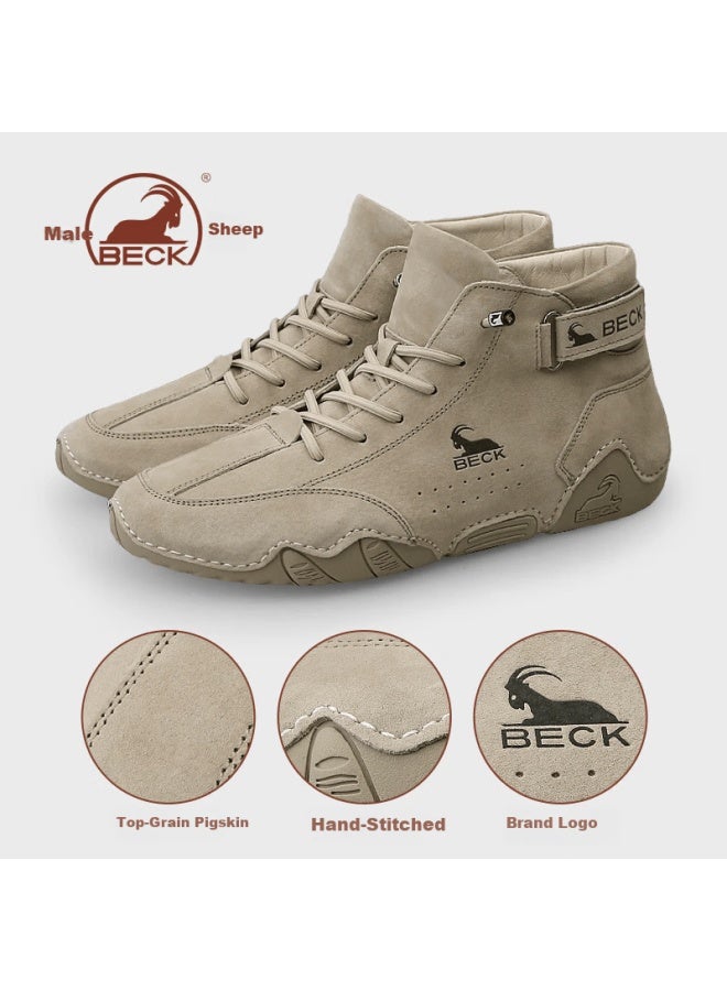Ram Martin Men's Mid-high Leather Vintage Casual Work Desert Boots Sand Color Size 43