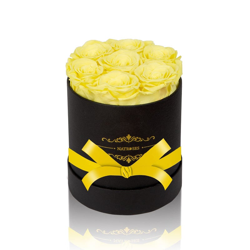 NATROSES 7 Piece Preserved Roses in a Box Preserved Flowers for Birthday Flower Gifts for Mothers Day Yellow