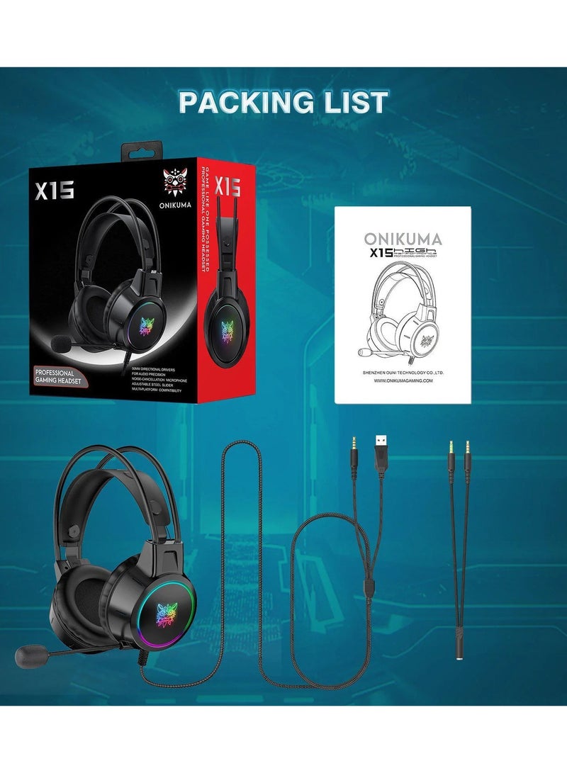 ONIKUMA X15 PRO Double-Head Beam Noise Cancelling Microphone Durable Stereo Surround Gaming Headphones RGB Audifonos Alambricos Gaming Headset - Image 3