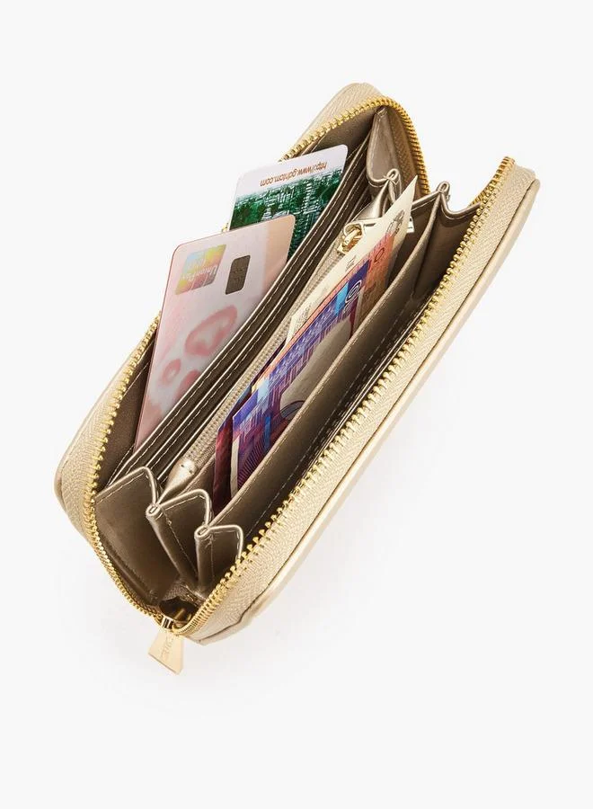 Flora Bella By Shoexpress GOLD Logo Accent Zip Around Wallet for Women | Best Price UAE