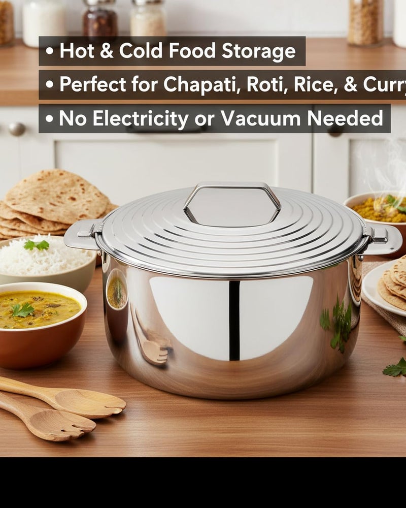Pradeep قدر تقديم مزدوج الجدار معزول من الفولاذ المقاوم للصدأ بتصميم سيلفرلاين (1500 مل) احتفاظ بالحرارة | درجة غذائية | وعاء طعام ساخن معزول | تخزين الطعام الساخن والبارد (1.5 لتر، سيلفرلاين) - Image 4