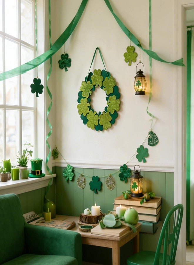 TEMPUS 12" Green Shamrock Wreath for Front Door, Wooden Clover Door Hanger, Spring Farmhouse Wall Decor, St. Patrick’s Day Irish Home Decoration - Image 5