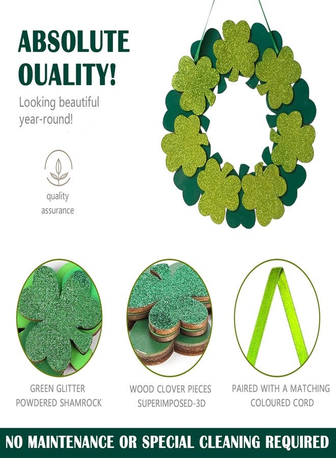 TEMPUS 12" Green Shamrock Wreath for Front Door, Wooden Clover Door Hanger, Spring Farmhouse Wall Decor, St. Patrick’s Day Irish Home Decoration - Image 3