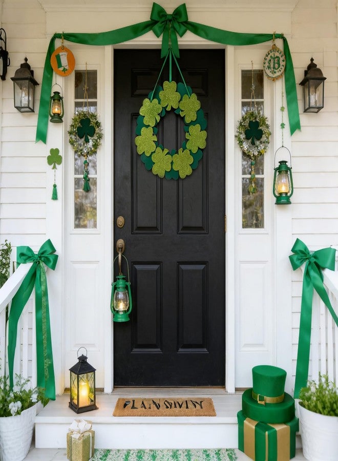 TEMPUS 12" Green Shamrock Wreath for Front Door, Wooden Clover Door Hanger, Spring Farmhouse Wall Decor, St. Patrick’s Day Irish Home Decoration - Image 4