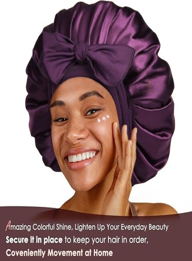 Candibella قبعة كانديبيلا الحريرية للشعر مع 3 ربطات شعر، قبعة شعر قابلة للتعديل للنوم، قبعة ساتان للشعر المجعد مع رباط مطاطي عريض (IN، ألفا، مقاس حر، توت، قبعات حريرية) - Image 2