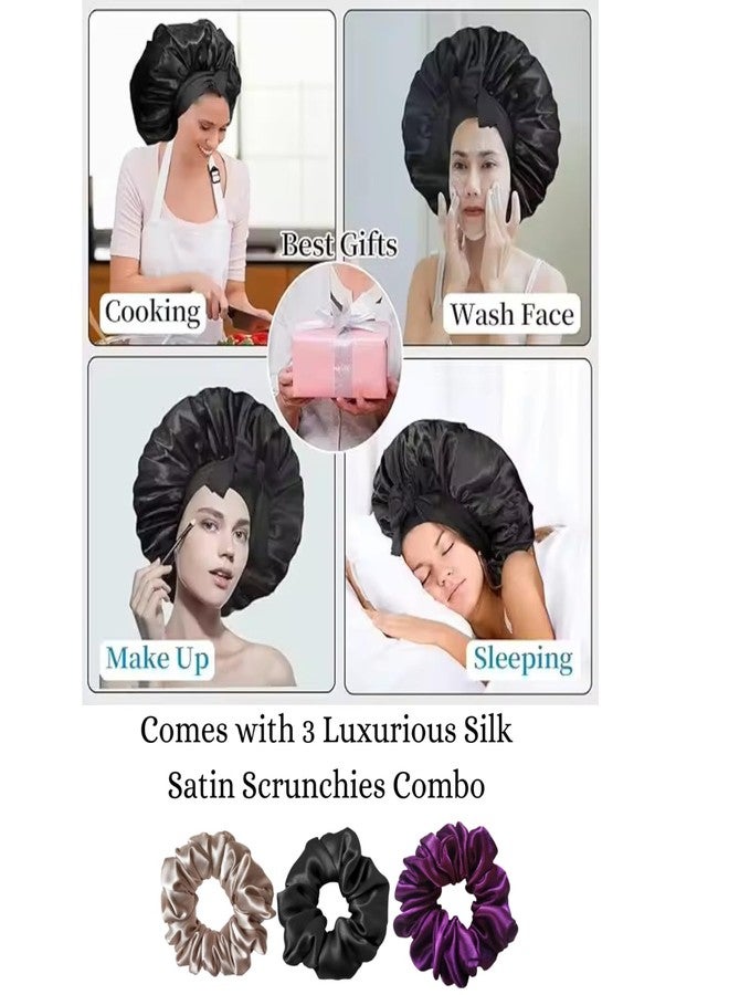 Candibella قبعة كانديبيلا الحريرية للشعر مع 3 ربطات شعر، قبعة شعر قابلة للتعديل للنوم، قبعة ساتان للشعر المجعد مع رباط مطاطي عريض (IN، ألفا، مقاس حر، توت، قبعات حريرية) - Image 5