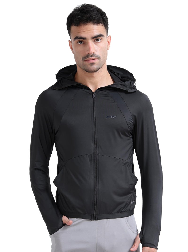 FABSPORTS Men's UPF 50+ Sun Protection Jacket – Lightweight, Full Zip Summer Hoodie with Detachable Hood, Quick-Dry Fabric & Pockets, Ideal for Outdoor Use - Image 1
