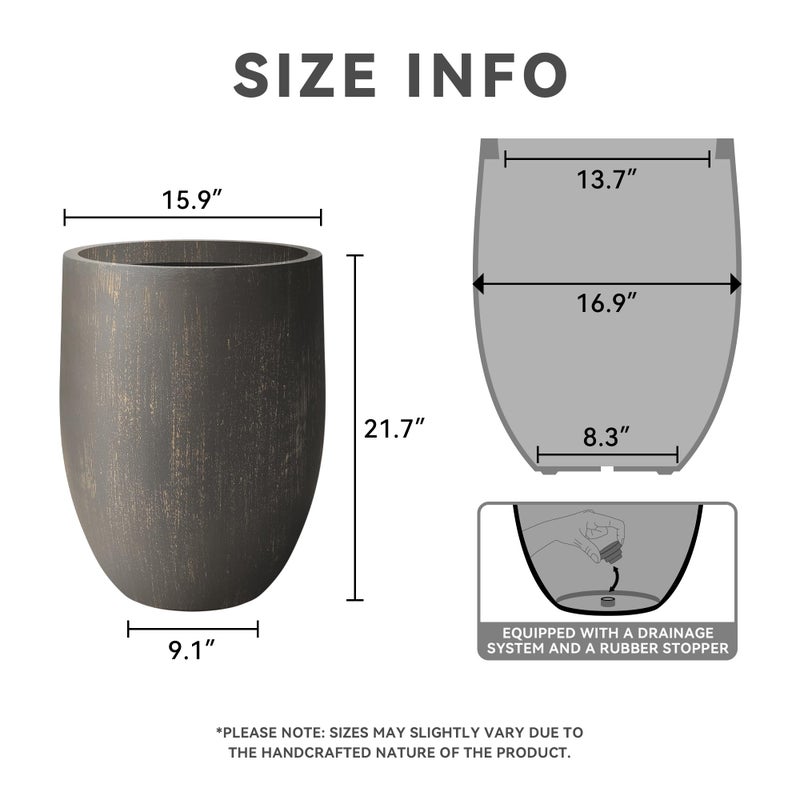 Kante Tall Concrete Planter, 21.7-Inch Height Antique Bronze Large Indoor Outdoor Plant Pot with Drainage Hole for Patio Garden Home, Modern Decor for Flowers and Tree - Image 2