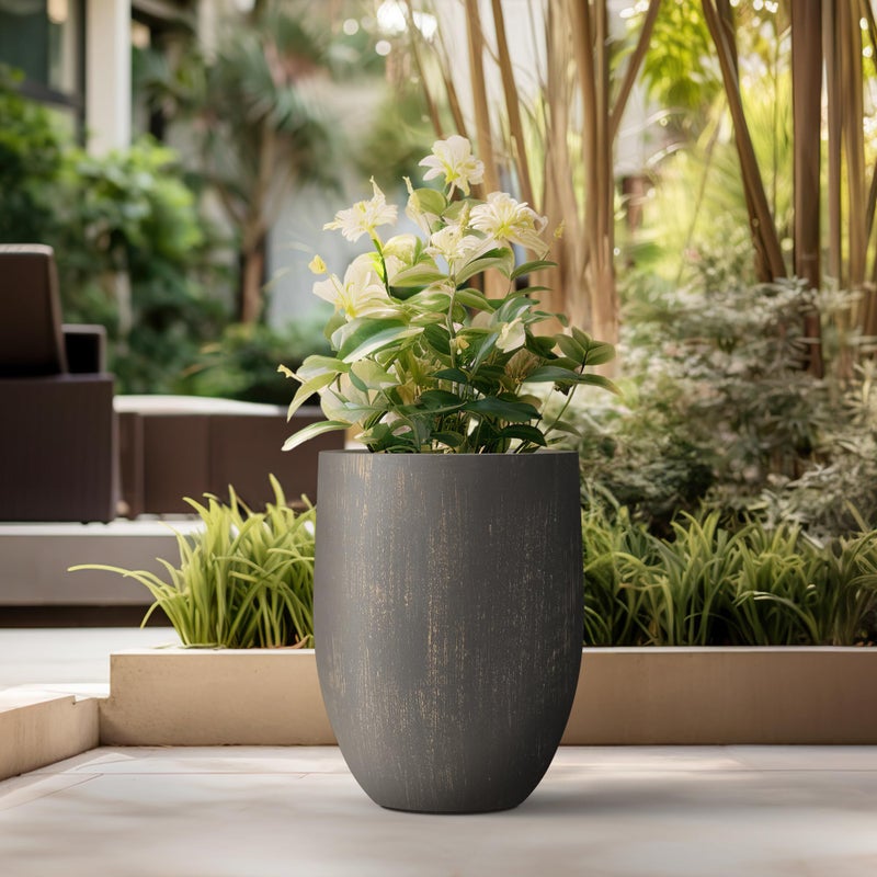 Kante Tall Concrete Planter, 21.7-Inch Height Antique Bronze Large Indoor Outdoor Plant Pot with Drainage Hole for Patio Garden Home, Modern Decor for Flowers and Tree - Image 5