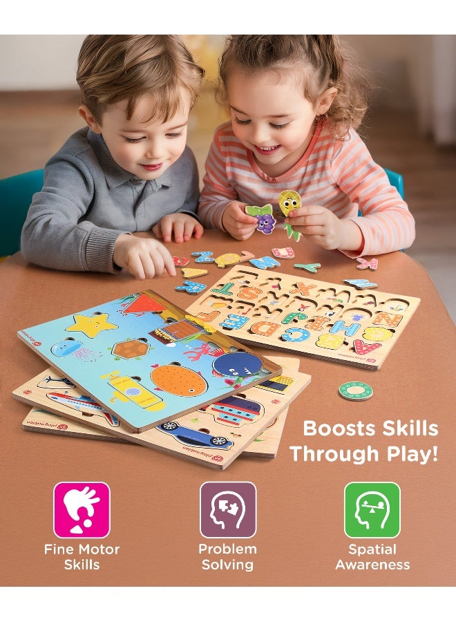 PlayNation Play Nation Wooden Educational Puzzles, Safe & Non-Toxic, BIS Certified, 24 Months+, 42 x 22 x 0.6 cm Pack of 4 - Multicolor - Image 2