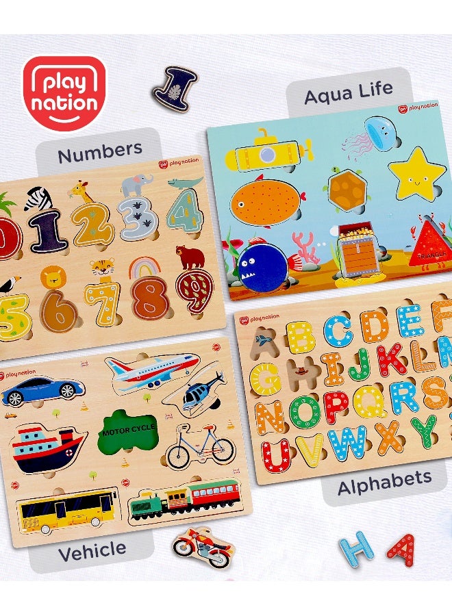PlayNation Play Nation Wooden Educational Puzzles, Safe & Non-Toxic, BIS Certified, 24 Months+, 42 x 22 x 0.6 cm Pack of 4 - Multicolor - Image 1