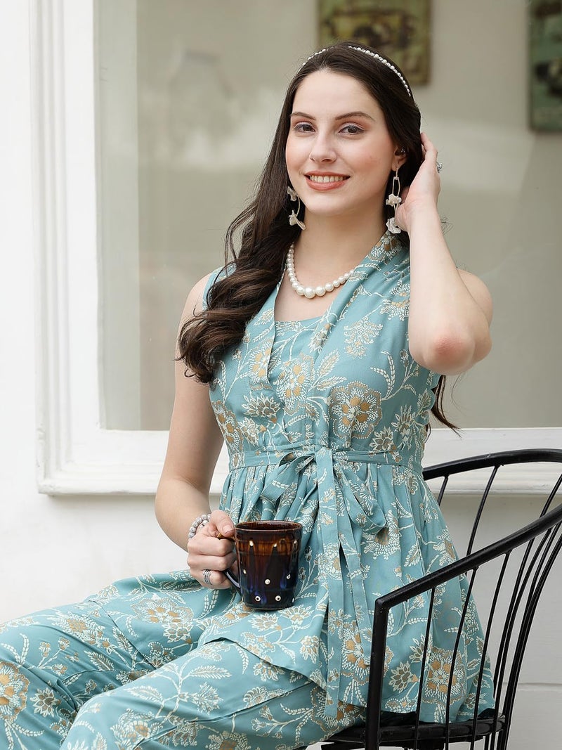 Stylum Women's Floral Printed Rayon Kurti Pant Set - Image 5