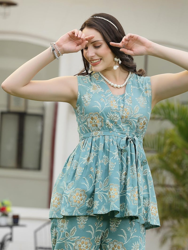 Stylum Women's Floral Printed Rayon Kurti Pant Set - Image 4