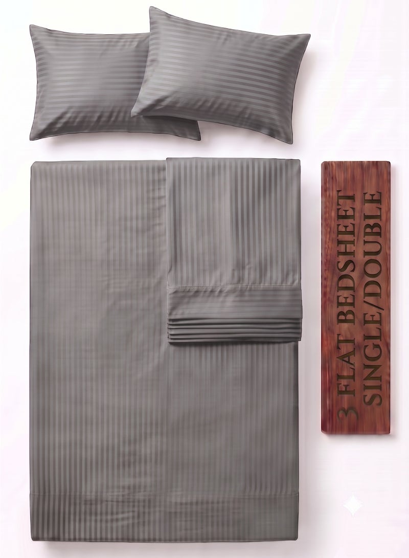 ZEESQUARE 3 PCS Grey Stripe Flat Bed Sheet Set – Premium Soft Microfiber Bedding Set with 1 Flat Bed Sheet & 2 Pillow Covers | Hotel Collection Wrinkle Resistant Bedding for Home, Hotel & Guest Room - Image 1