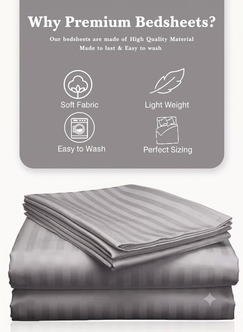 ZEESQUARE 3 PCS Grey Stripe Flat Bed Sheet Set – Premium Soft Microfiber Bedding Set with 1 Flat Bed Sheet & 2 Pillow Covers | Hotel Collection Wrinkle Resistant Bedding for Home, Hotel & Guest Room - Image 3