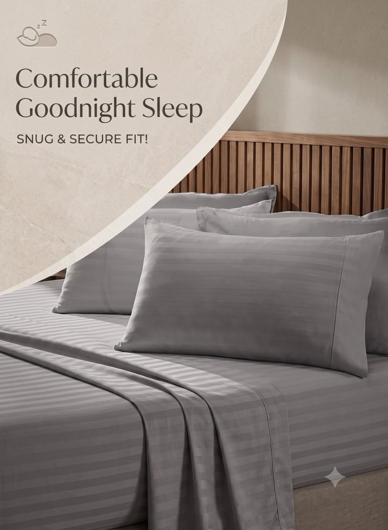 ZEESQUARE 3 PCS Grey Stripe Flat Bed Sheet Set – Premium Soft Microfiber Bedding Set with 1 Flat Bed Sheet & 2 Pillow Covers | Hotel Collection Wrinkle Resistant Bedding for Home, Hotel & Guest Room - Image 2