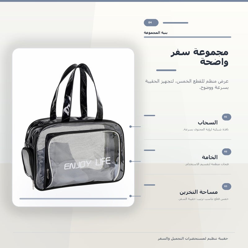 حقيبة مستحضرات تجميل بسعة كبيرة وبمقبض حمل وتنظيم عملي لـ المكياج وأدوات التجميل والتخزين اليومي أثناء السفر باللون أسود مع مقبض - Image 5