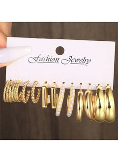 STAUD 6 Pairs Gold Earrings Set for Women, Lightweight Fashion Pearl Chain Link Stud Drop Dangle C-Shaped Gold Hoop Earrings, Hypoallergenic Dangle Earrings Jewelry for Gift Women Girls Lady  - Image 1