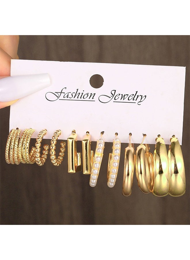 STAUD - 6 Pairs Gold Earrings Set for Women, Lightweight Fashion Pearl Chain Link Stud Drop Dangle C-Shaped Gold Hoop Earrings, Hypoallergenic Dangle Earrings Jewelry for Gift Women Girls Lady - Image 1