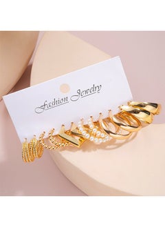 STAUD 6 Pairs Gold Earrings Set for Women, Lightweight Fashion Pearl Chain Link Stud Drop Dangle C-Shaped Gold Hoop Earrings, Hypoallergenic Dangle Earrings Jewelry for Gift Women Girls Lady  - Image 3