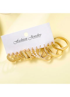 STAUD 6 Pairs Gold Earrings Set for Women, Lightweight Fashion Pearl Chain Link Stud Drop Dangle C-Shaped Gold Hoop Earrings, Hypoallergenic Dangle Earrings Jewelry for Gift Women Girls Lady  - Image 5
