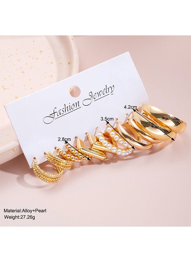 STAUD - 6 Pairs Gold Earrings Set for Women, Lightweight Fashion Pearl Chain Link Stud Drop Dangle C-Shaped Gold Hoop Earrings, Hypoallergenic Dangle Earrings Jewelry for Gift Women Girls Lady - Image 1