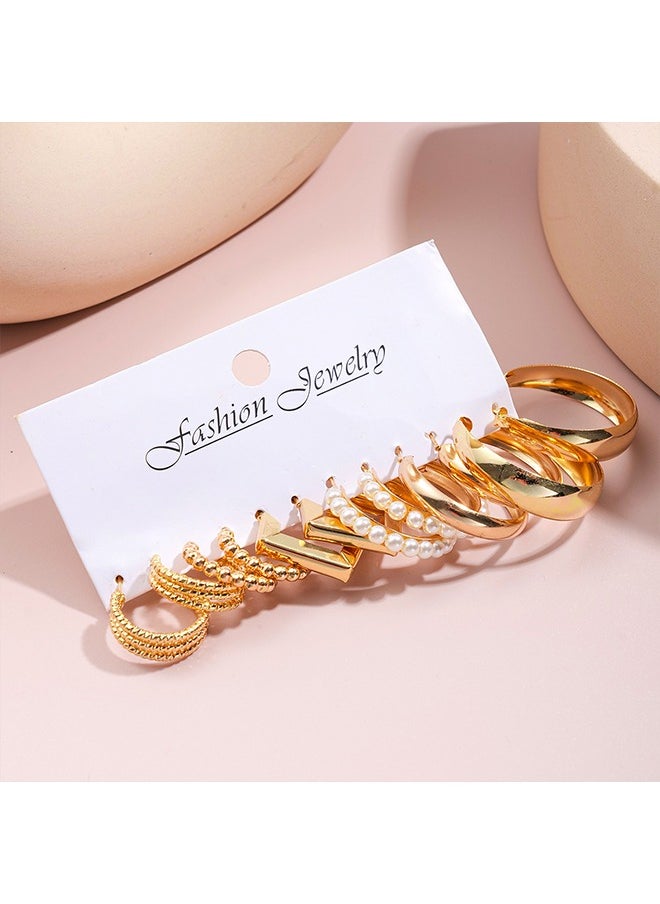 STAUD - 6 Pairs Gold Earrings Set for Women, Lightweight Fashion Pearl Chain Link Stud Drop Dangle C-Shaped Gold Hoop Earrings, Hypoallergenic Dangle Earrings Jewelry for Gift Women Girls Lady - Image 1