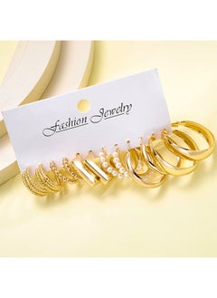 STAUD 6 Pairs Gold Earrings Set for Women, Lightweight Fashion Pearl Chain Link Stud Drop Dangle C-Shaped Gold Hoop Earrings, Hypoallergenic Dangle Earrings Jewelry for Gift Women Girls Lady  - Image 4