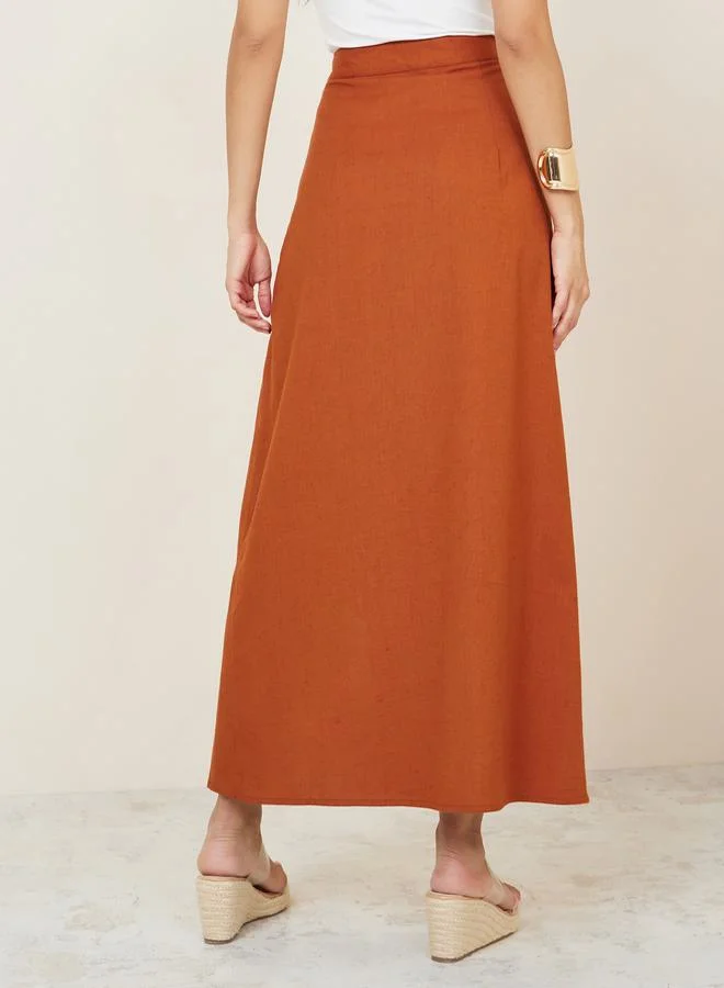 Styli High Rise Wrap Maxi Skirt with Buttons
