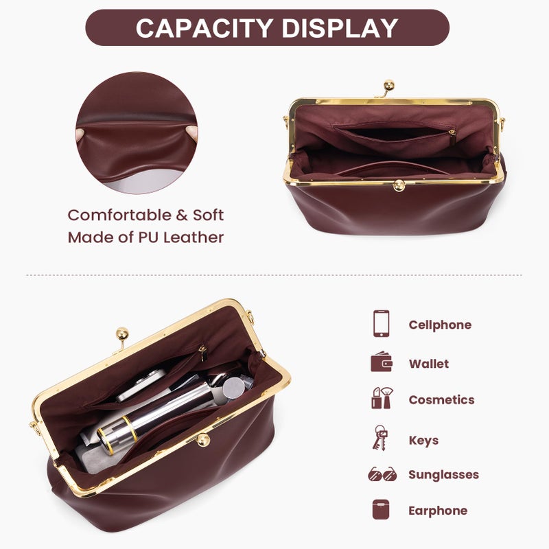 CATSEA Women's Kiss Lock Crossbody Bag PU Medium Handbags Kiss Clasp Crossbody Shoulder Bags Tote Purse Messenger Handbag - Image 5