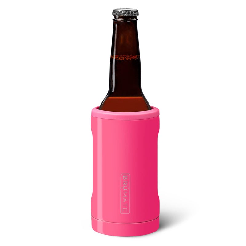 Br   Mate Hopsulator Bott'l Insulated Bottle Cooler for Standard 12oz Glass Bottles | Glass Bottle Coozie Insulated Stainless Steel Drink Holder for Beer and Soda (Neon Pink)