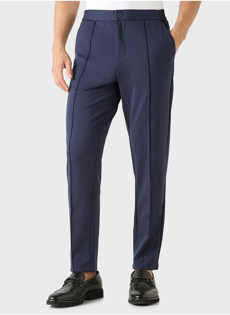 Iconic Iconic Solid Slim Fit Trousers with Pockets  - Image 1