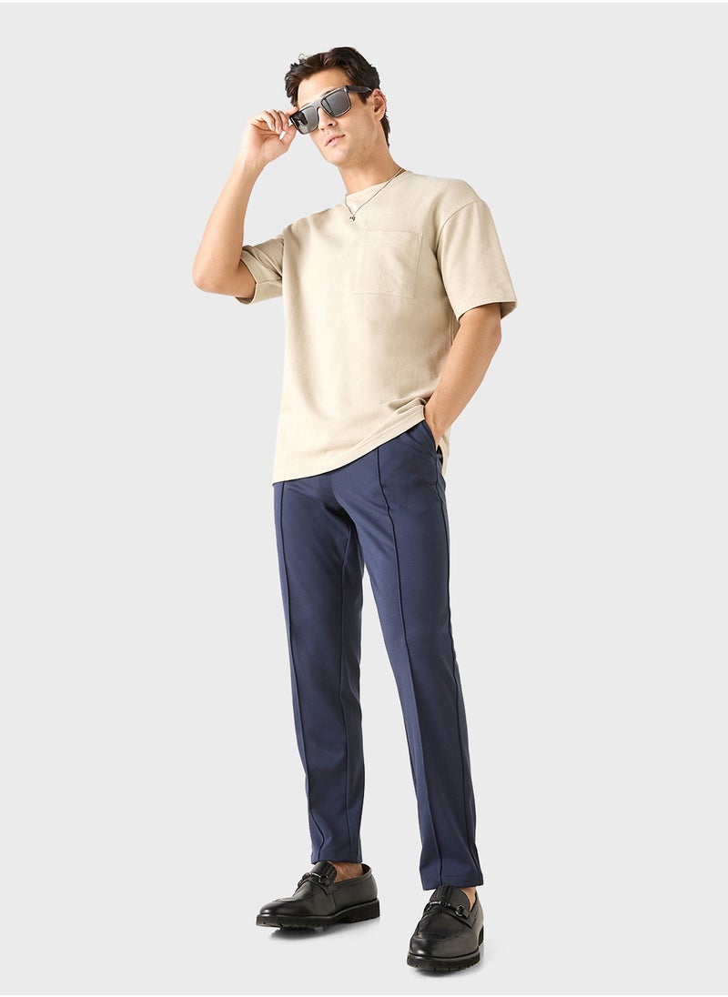 Iconic Iconic Solid Slim Fit Trousers with Pockets  - Image 4
