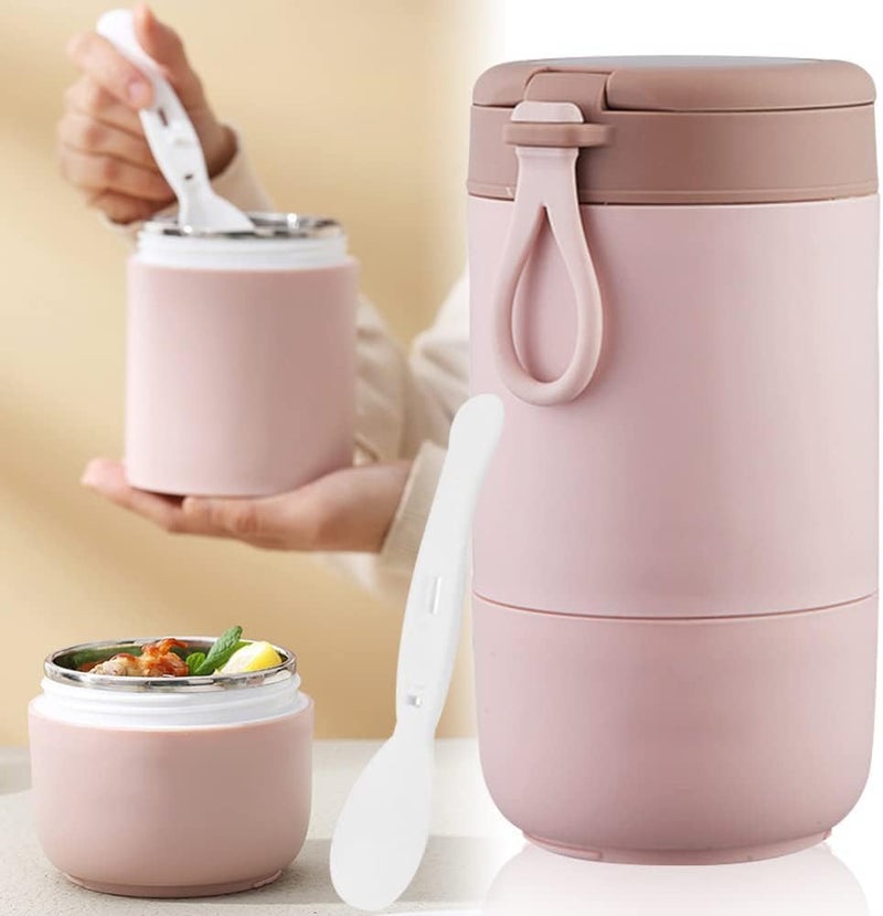 Wosta Lunch Box, Yogurt Container With Lid, Leak Proof Stainless Steel Cups With Lids And Reusable Plastic Spoon,Overnight Oats Containers With Lid, Dishwasher Freezer Safe. (Pink, 730 Ml) - Image 1