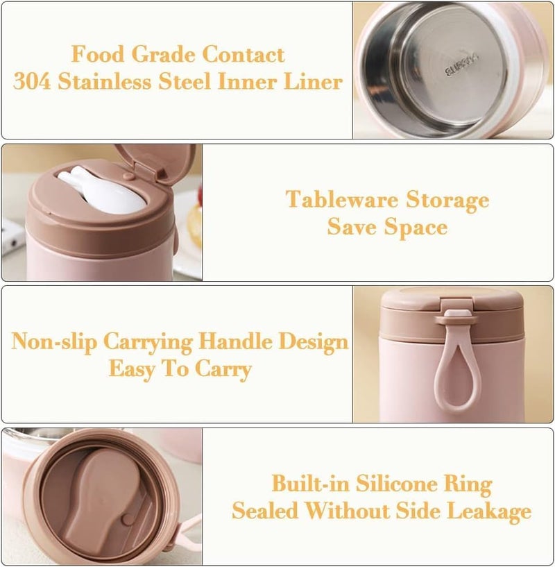 Wosta Lunch Box, Yogurt Container With Lid, Leak Proof Stainless Steel Cups With Lids And Reusable Plastic Spoon,Overnight Oats Containers With Lid, Dishwasher Freezer Safe. (Pink, 730 Ml) - Image 3