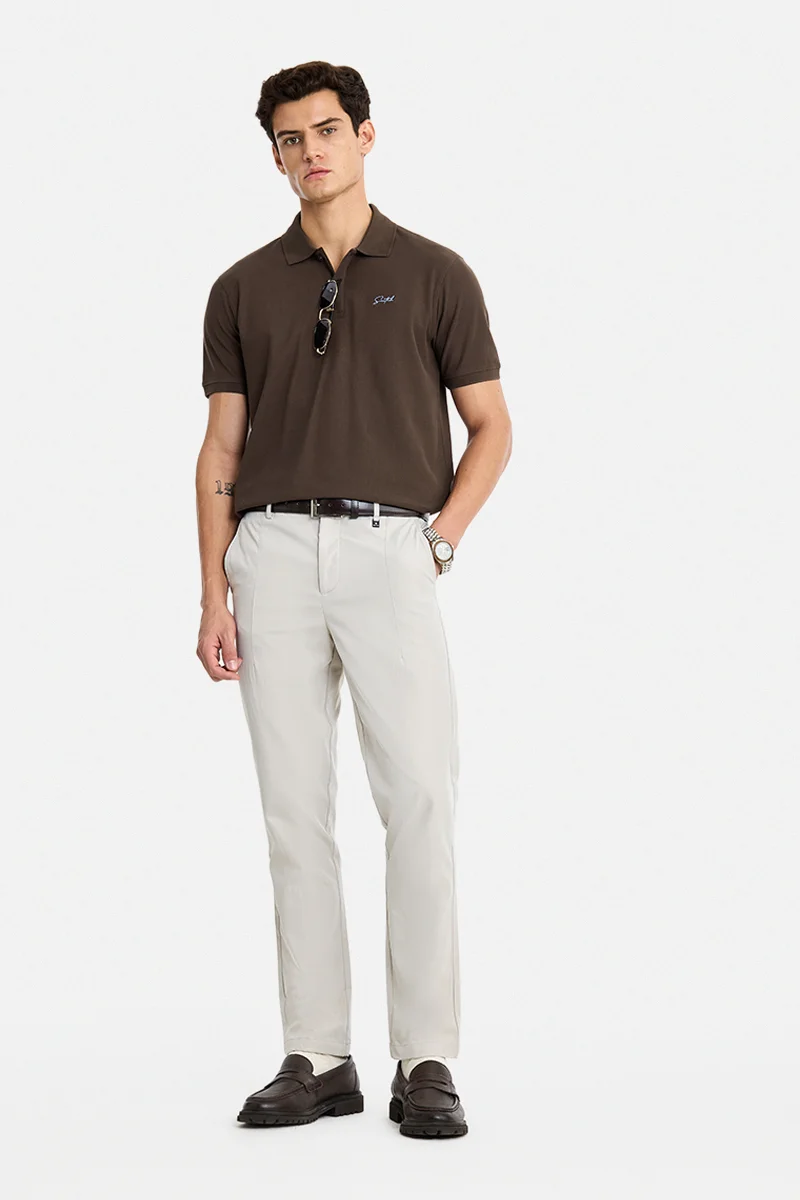 سنيتش Dark Brown Solid Half Sleeve Regular Fit Casual T-Shirt