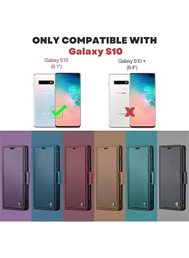 Samsung Galaxy S10 Wallet Case - Magnetic Stand Flip Cover with RFID Blocking Card Holder - Fashion Wine Red - Image 3