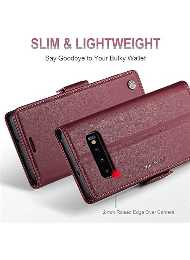 Samsung Galaxy S10 Wallet Case - Magnetic Stand Flip Cover with RFID Blocking Card Holder - Fashion Wine Red - Image 5