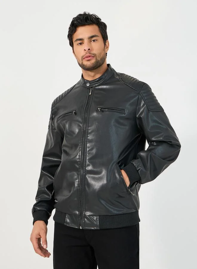Styli Leather Look Front Zip Detail Biker Jacket