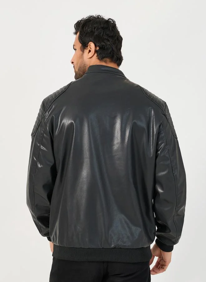Styli Leather Look Front Zip Detail Biker Jacket