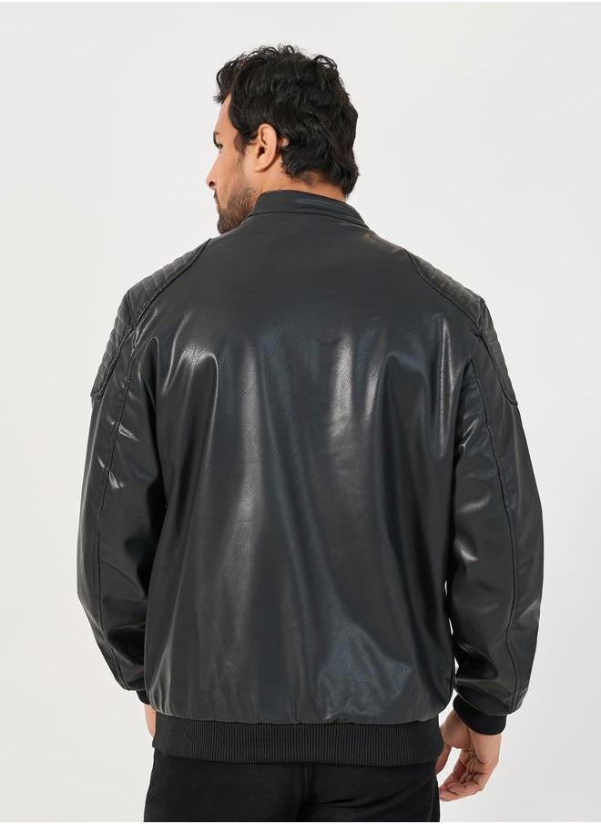 Styli Leather Look Front Zip Detail Biker Jacket  - Image 5