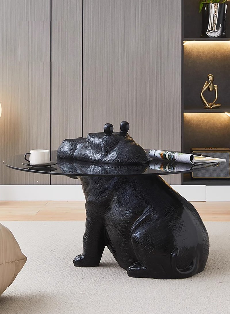 Merry Moments Hippo Coffee Table Modern Coffee Table Cafe Table Sofa Side Table End Table Snack Table Fshion Design for Living Room Bedroom Office Retail Premium Tempered Glass Top Fibreglass Base H65xL85xW85 cm - Image 1