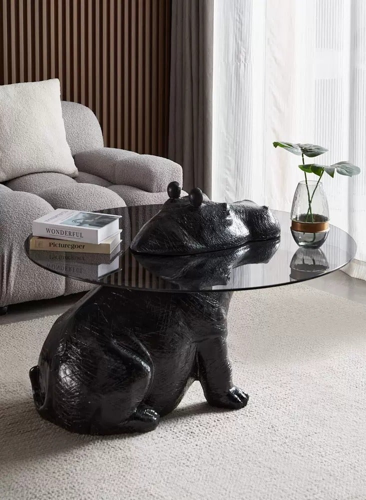Merry Moments Hippo Coffee Table Modern Coffee Table Cafe Table Sofa Side Table End Table Snack Table Fshion Design for Living Room Bedroom Office Retail Premium Tempered Glass Top Fibreglass Base H65xL85xW85 cm - Image 3