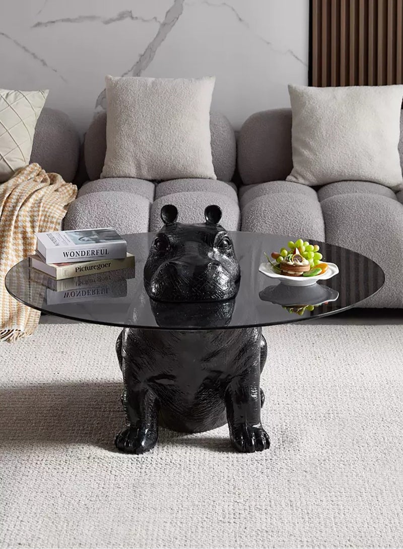 Merry Moments Hippo Coffee Table Modern Coffee Table Cafe Table Sofa Side Table End Table Snack Table Fshion Design for Living Room Bedroom Office Retail Premium Tempered Glass Top Fibreglass Base H65xL85xW85 cm - Image 2